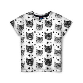 Детская футболка 3D с принтом Котики в Кировске, 100% гипоаллергенный полиэфир | прямой крой, круглый вырез горловины, длина до линии бедер, чуть спущенное плечо, ткань немного тянется | звезды | кот | котенок | котик | котики | котята | кошка | орнамент | узор