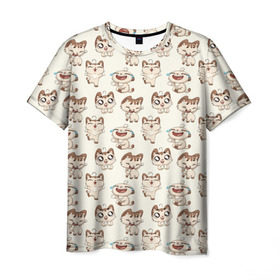 Мужская футболка 3D с принтом Стикеры котик в Кировске, 100% полиэфир | прямой крой, круглый вырез горловины, длина до линии бедер | Тематика изображения на принте: vk | вк | вконтакте | кот | котик | стикеры
