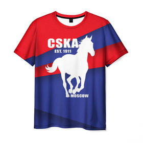 Мужская футболка 3D с принтом CSKA est. 1911 в Кировске, 100% полиэфир | прямой крой, круглый вырез горловины, длина до линии бедер | Тематика изображения на принте: армейцы | болельщик | кони | красно синие | фанат | футбол | футболист | цска