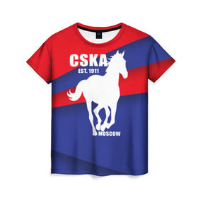 Женская футболка 3D с принтом CSKA est. 1911 в Кировске, 100% полиэфир ( синтетическое хлопкоподобное полотно) | прямой крой, круглый вырез горловины, длина до линии бедер | армейцы | болельщик | кони | красно синие | фанат | футбол | футболист | цска