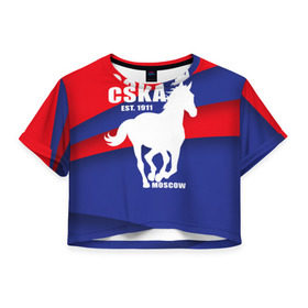 Женская футболка 3D укороченная с принтом CSKA est. 1911 в Кировске, 100% полиэстер | круглая горловина, длина футболки до линии талии, рукава с отворотами | армейцы | болельщик | кони | красно синие | фанат | футбол | футболист | цска