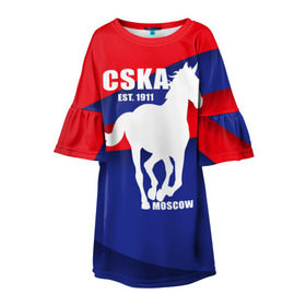 Детское платье 3D с принтом CSKA est. 1911 в Кировске, 100% полиэстер | прямой силуэт, чуть расширенный к низу. Круглая горловина, на рукавах — воланы | армейцы | болельщик | кони | красно синие | фанат | футбол | футболист | цска