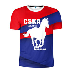 Мужская футболка 3D спортивная с принтом CSKA est. 1911 в Кировске, 100% полиэстер с улучшенными характеристиками | приталенный силуэт, круглая горловина, широкие плечи, сужается к линии бедра | армейцы | болельщик | кони | красно синие | фанат | футбол | футболист | цска