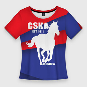 Женская футболка 3D Slim с принтом CSKA est. 1911 в Кировске,  |  | армейцы | болельщик | кони | красно синие | фанат | футбол | футболист | цска
