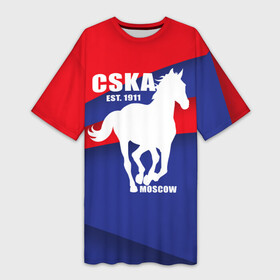 Платье-футболка 3D с принтом CSKA est. 1911 в Кировске,  |  | армейцы | болельщик | кони | красно синие | фанат | футбол | футболист | цска