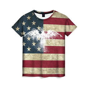 Женская футболка 3D с принтом Флаг США с белым орлом в Кировске, 100% полиэфир ( синтетическое хлопкоподобное полотно) | прямой крой, круглый вырез горловины, длина до линии бедер | usa | америка | американец | америки | звездно полосатый | необычный | нью йорк | орел | соединенные | сша | флаг | штаты | янки