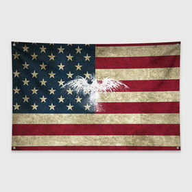 Флаг-баннер с принтом Флаг США с белым орлом в Кировске, 100% полиэстер | размер 67 х 109 см, плотность ткани — 95 г/м2; по краям флага есть четыре люверса для крепления | usa | америка | американец | америки | звездно полосатый | необычный | нью йорк | орел | соединенные | сша | флаг | штаты | янки
