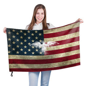Флаг 3D с принтом Флаг США с белым орлом в Кировске, 100% полиэстер | плотность ткани — 95 г/м2, размер — 67 х 109 см. Принт наносится с одной стороны | usa | америка | американец | америки | звездно полосатый | необычный | нью йорк | орел | соединенные | сша | флаг | штаты | янки