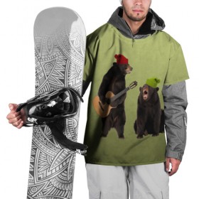 Накидка на куртку 3D с принтом 2 медведя и гитара в Кировске, 100% полиэстер |  | Тематика изображения на принте: животные | музыка
