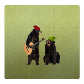 Магнитный плакат 3Х3 с принтом 2 медведя и гитара в Кировске, Полимерный материал с магнитным слоем | 9 деталей размером 9*9 см | Тематика изображения на принте: животные | музыка