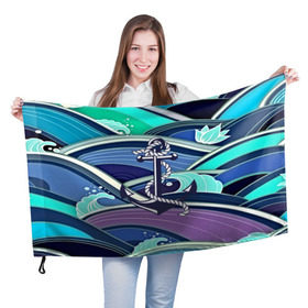 Флаг 3D с принтом Моряк в Кировске, 100% полиэстер | плотность ткани — 95 г/м2, размер — 67 х 109 см. Принт наносится с одной стороны | blue | брызги | вмф | вода | военный | волны | капли | море | океан