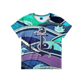 Детская футболка 3D с принтом Моряк в Кировске, 100% гипоаллергенный полиэфир | прямой крой, круглый вырез горловины, длина до линии бедер, чуть спущенное плечо, ткань немного тянется | Тематика изображения на принте: blue | брызги | вмф | вода | военный | волны | капли | море | океан