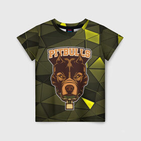 Детская футболка 3D с принтом Pitbulls в Кировске, 100% гипоаллергенный полиэфир | прямой крой, круглый вырез горловины, длина до линии бедер, чуть спущенное плечо, ткань немного тянется | dog | pitbulls | абстракция | геометрия | животные | собака | треугольники | цепь