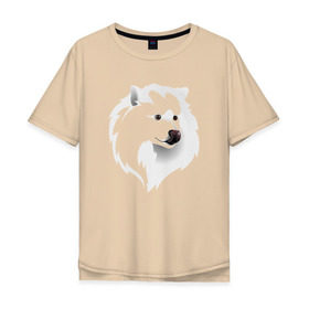 Мужская футболка хлопок Oversize с принтом Самоед в Кировске, 100% хлопок | свободный крой, круглый ворот, “спинка” длиннее передней части | ездовая собака | ес | лайка | самоедская собака