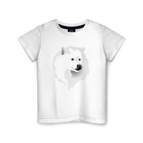 Детская футболка хлопок с принтом Самоед в Кировске, 100% хлопок | круглый вырез горловины, полуприлегающий силуэт, длина до линии бедер | Тематика изображения на принте: ездовая собака | ес | лайка | самоедская собака