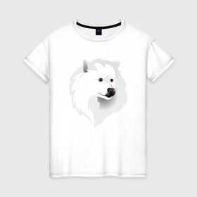 Женская футболка хлопок с принтом Самоед в Кировске, 100% хлопок | прямой крой, круглый вырез горловины, длина до линии бедер, слегка спущенное плечо | ездовая собака | ес | лайка | самоедская собака