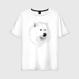 Женская футболка хлопок Oversize с принтом Самоед в Кировске, 100% хлопок | свободный крой, круглый ворот, спущенный рукав, длина до линии бедер
 | ездовая собака | ес | лайка | самоедская собака