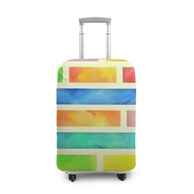 Чехол для чемодана 3D с принтом Bricks Watercolor в Кировске, 86% полиэфир, 14% спандекс | двустороннее нанесение принта, прорези для ручек и колес | 3d | watercolor | кирпичики | клетка | радуга | текстуры | цветные линии
