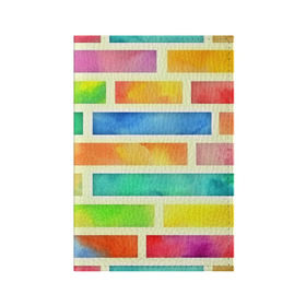 Обложка для паспорта матовая кожа с принтом Bricks Watercolor в Кировске, натуральная матовая кожа | размер 19,3 х 13,7 см; прозрачные пластиковые крепления | 3d | watercolor | кирпичики | клетка | радуга | текстуры | цветные линии
