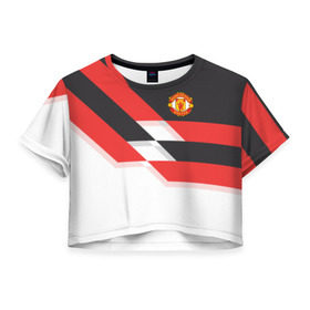 Женская футболка 3D укороченная с принтом Manchester United - Stripe в Кировске, 100% полиэстер | круглая горловина, длина футболки до линии талии, рукава с отворотами | manchester united | stripe | манчестер юнайтед | футбол