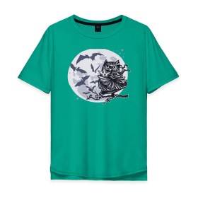Мужская футболка хлопок Oversize с принтом Сова ниндзя в Кировске, 100% хлопок | свободный крой, круглый ворот, “спинка” длиннее передней части | ninja | owl | летучие мыши | луна | ночь | сюрикен | филин