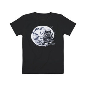 Детская футболка хлопок с принтом Сова ниндзя в Кировске, 100% хлопок | круглый вырез горловины, полуприлегающий силуэт, длина до линии бедер | ninja | owl | летучие мыши | луна | ночь | сюрикен | филин