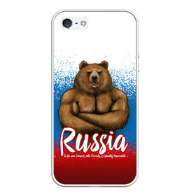 Чехол для iPhone 5/5S матовый с принтом Russian Bear в Кировске, Силикон | Область печати: задняя сторона чехла, без боковых панелей | bear | russia | медведь | патриотическая | россия | русский медведь | триколор | флаг рф