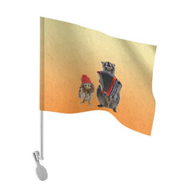 Флаг для автомобиля с принтом Енот, сова и аккордион в Кировске, 100% полиэстер | Размер: 30*21 см | животные | музыка