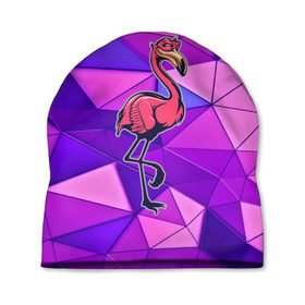 Шапка 3D с принтом Фламинго в Кировске, 100% полиэстер | универсальный размер, печать по всей поверхности изделия | bird | flyer | fowl | poultry | seabird | triangle | абстракция | животные | птицы | текстуры | тренд | треугольники | фламинго