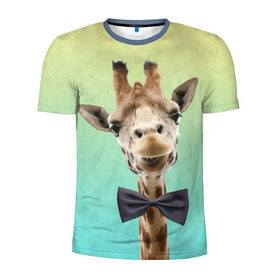 Мужская футболка 3D спортивная с принтом Жираф и бабочка в Кировске, 100% полиэстер с улучшенными характеристиками | приталенный силуэт, круглая горловина, широкие плечи, сужается к линии бедра | жираф