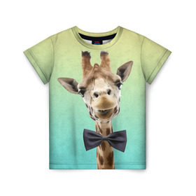 Детская футболка 3D с принтом Жираф и бабочка в Кировске, 100% гипоаллергенный полиэфир | прямой крой, круглый вырез горловины, длина до линии бедер, чуть спущенное плечо, ткань немного тянется | жираф