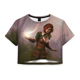 Женская футболка 3D укороченная с принтом Triss в Кировске, 100% полиэстер | круглая горловина, длина футболки до линии талии, рукава с отворотами | witcher | ведьмак | витчер | геральд