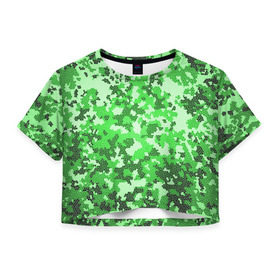 Женская футболка 3D укороченная с принтом Камуфляж зеленые соты в Кировске, 100% полиэстер | круглая горловина, длина футболки до линии талии, рукава с отворотами | армия | болото | зеленка | зеленый | камок | камуфляж | лес | маскировка | мундир | натовка | охотник | пазл | прикольный | рыбак | солдат | яркий