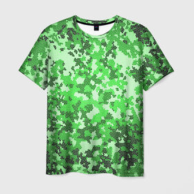 Мужская футболка 3D с принтом Камуфляж зеленые соты в Кировске, 100% полиэфир | прямой крой, круглый вырез горловины, длина до линии бедер | Тематика изображения на принте: армия | болото | зеленка | зеленый | камок | камуфляж | лес | маскировка | мундир | натовка | охотник | пазл | прикольный | рыбак | солдат | яркий