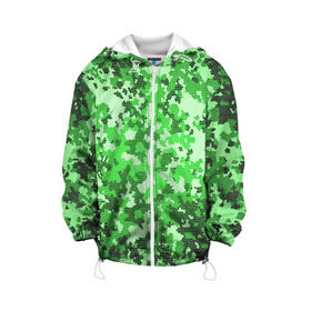 Детская куртка 3D с принтом Камуфляж зеленые соты в Кировске, 100% полиэстер | застежка — молния, подол и капюшон оформлены резинкой с фиксаторами, по бокам — два кармана без застежек, один потайной карман на груди, плотность верхнего слоя — 90 г/м2; плотность флисового подклада — 260 г/м2 | армия | болото | зеленка | зеленый | камок | камуфляж | лес | маскировка | мундир | натовка | охотник | пазл | прикольный | рыбак | солдат | яркий