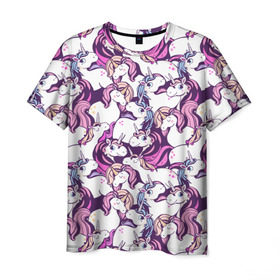 Мужская футболка 3D с принтом unicorn в Кировске, 100% полиэфир | прямой крой, круглый вырез горловины, длина до линии бедер | horse | mlp | pony | unicorn | единорог | лошадь | пони