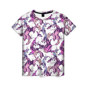 Женская футболка 3D с принтом unicorn в Кировске, 100% полиэфир ( синтетическое хлопкоподобное полотно) | прямой крой, круглый вырез горловины, длина до линии бедер | horse | mlp | pony | unicorn | единорог | лошадь | пони