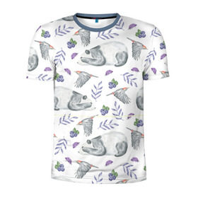 Мужская футболка 3D спортивная с принтом Панда в Кировске, 100% полиэстер с улучшенными характеристиками | приталенный силуэт, круглая горловина, широкие плечи, сужается к линии бедра | дятел | медведь | мишка | панда | птичка | цветы | ягоды