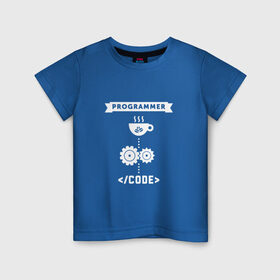 Детская футболка хлопок с принтом Принцип работы программиста в Кировске, 100% хлопок | круглый вырез горловины, полуприлегающий силуэт, длина до линии бедер | code | programmer | зёрна | код | кофе | программист | чашка | шестерни