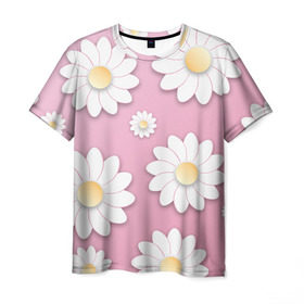 Мужская футболка 3D с принтом Ромашки в Кировске, 100% полиэфир | прямой крой, круглый вырез горловины, длина до линии бедер | Тематика изображения на принте: весна | природа | ромашки | цветы