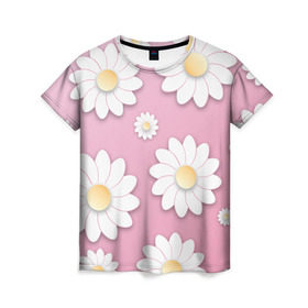 Женская футболка 3D с принтом Ромашки в Кировске, 100% полиэфир ( синтетическое хлопкоподобное полотно) | прямой крой, круглый вырез горловины, длина до линии бедер | весна | природа | ромашки | цветы
