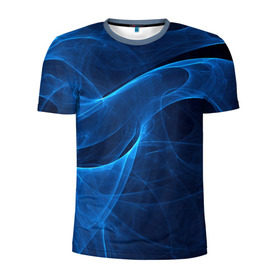Мужская футболка 3D спортивная с принтом Дым в Кировске, 100% полиэстер с улучшенными характеристиками | приталенный силуэт, круглая горловина, широкие плечи, сужается к линии бедра | волна | лазер | луч | пламя | синий