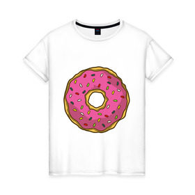 Женская футболка хлопок с принтом Пончик в Кировске, 100% хлопок | прямой крой, круглый вырез горловины, длина до линии бедер, слегка спущенное плечо | bart | homer | simpsons | барт | гомер | еда | мульт | мультфильм | пончик | симпсоны | спрингфилд