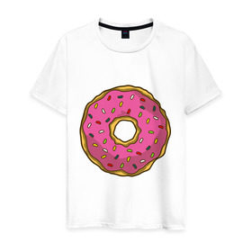Мужская футболка хлопок с принтом Пончик в Кировске, 100% хлопок | прямой крой, круглый вырез горловины, длина до линии бедер, слегка спущенное плечо. | bart | homer | simpsons | барт | гомер | еда | мульт | мультфильм | пончик | симпсоны | спрингфилд