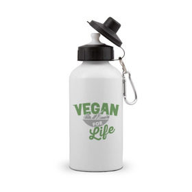 Бутылка спортивная с принтом Vegan for Life в Кировске, металл | емкость — 500 мл, в комплекте две пластиковые крышки и карабин для крепления | green | vegan | yoga | веган | вегетарианец | вегетарианство | витамины | здоровье | зеленый | зож | йога | овощи | фрукты