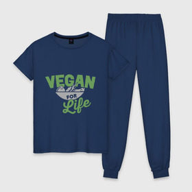 Женская пижама хлопок с принтом Vegan for Life в Кировске, 100% хлопок | брюки и футболка прямого кроя, без карманов, на брюках мягкая резинка на поясе и по низу штанин | green | vegan | yoga | веган | вегетарианец | вегетарианство | витамины | здоровье | зеленый | зож | йога | овощи | фрукты
