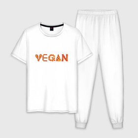Мужская пижама хлопок с принтом Vegan в Кировске, 100% хлопок | брюки и футболка прямого кроя, без карманов, на брюках мягкая резинка на поясе и по низу штанин
 | green | vegan | yoga | бекон | веган | вегетарианец | вегетарианство | витамины | здоровье | зеленый | зож | йога | овощи | фрукты