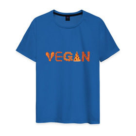 Мужская футболка хлопок с принтом Vegan в Кировске, 100% хлопок | прямой крой, круглый вырез горловины, длина до линии бедер, слегка спущенное плечо. | Тематика изображения на принте: green | vegan | yoga | бекон | веган | вегетарианец | вегетарианство | витамины | здоровье | зеленый | зож | йога | овощи | фрукты