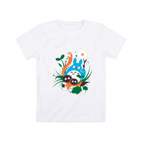 Детская футболка хлопок с принтом Тоторо в Кировске, 100% хлопок | круглый вырез горловины, полуприлегающий силуэт, длина до линии бедер | adventure | forest | japan | totoro | аниме | дерево | лес | милый | миядзаки | мультфильм | приключения | природа | сосед | тоторо | хранитель леса | япония