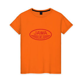 Женская футболка хлопок с принтом Мотоцикл Jawa логотип в Кировске, 100% хлопок | прямой крой, круглый вырез горловины, длина до линии бедер, слегка спущенное плечо | jawa | мотоцикл | ява
